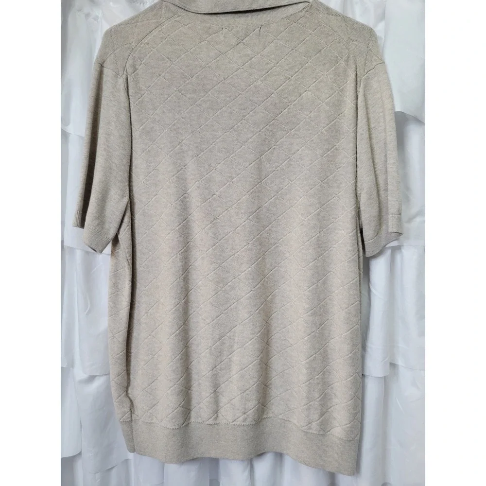 Banana Republic Mens Large Beige Diamond Quilted Knit Short Sleeve Polo  214